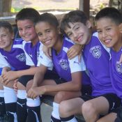 Good nutrition for soccer tournaments - team on bench ready to play.